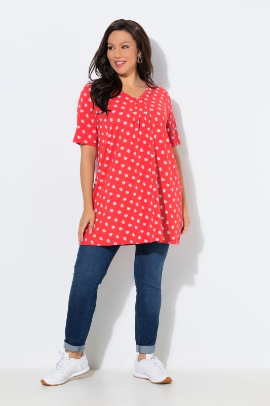 T-shirt avec plis fantaisie, coupe évasée, col en V et manches courtes