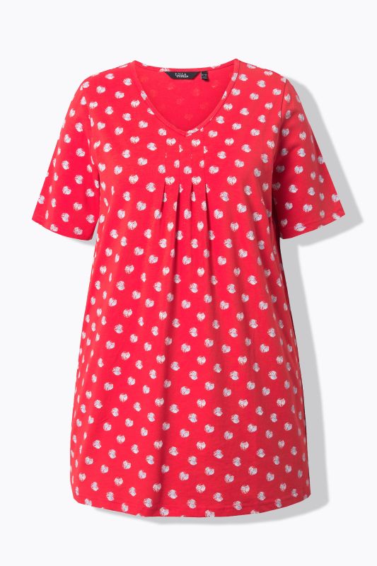 T-shirt avec plis fantaisie, coupe évasée, col en V et manches courtes