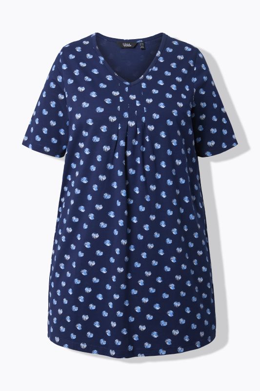 T-shirt avec plis fantaisie, coupe évasée, col en V et manches courtes