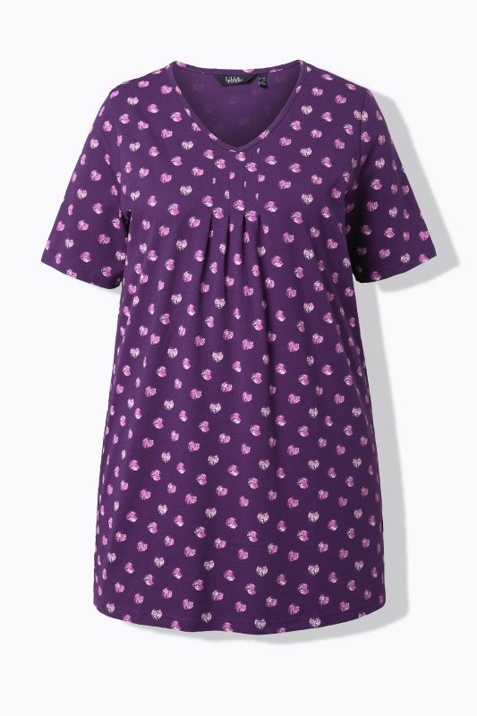 T-shirt avec plis fantaisie, coupe évasée, col en V et manches courtes