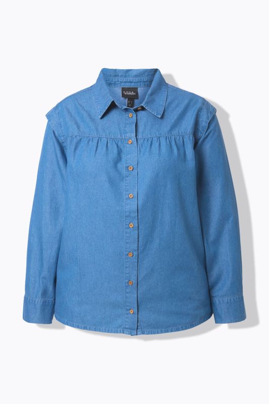 Chemisier en jean, épaules avec empiècement, col chemise et manches longues