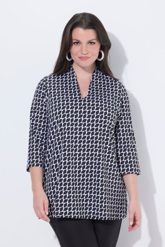 T-shirt en coton Pima, manches 3/4 et col calice, coupe évasée