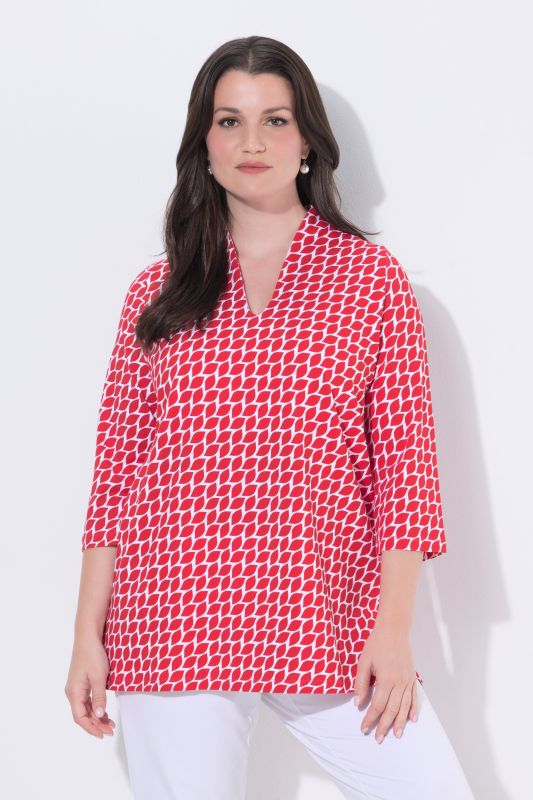 T-shirt en coton Pima, manches 3/4 et col calice, coupe évasée