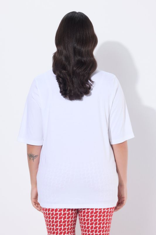 T-shirt en coton Pima, col montant et manches courtes, strass fantaisie