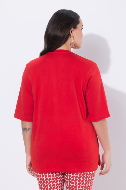 T-shirt en coton Pima, col montant et manches courtes, strass fantaisie