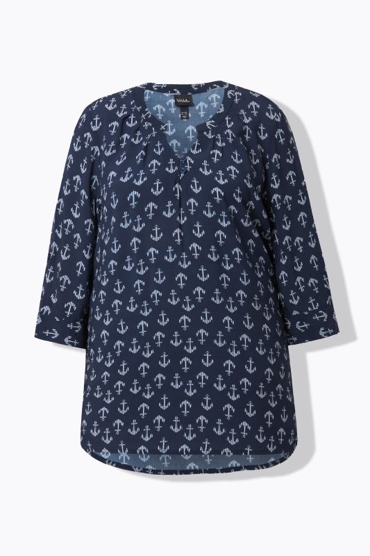 Tunique motif ancres, col tunisien et manches 3/4