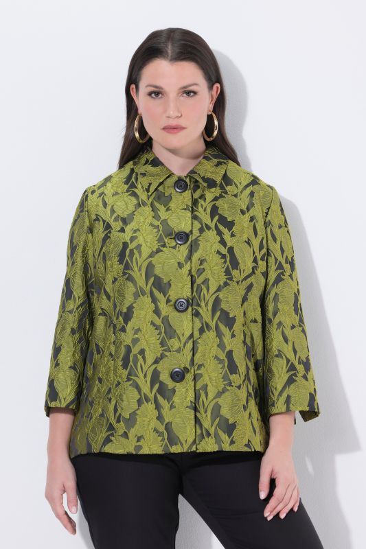 Veste Jacquard, col chemise et manches longues, coupe évasée