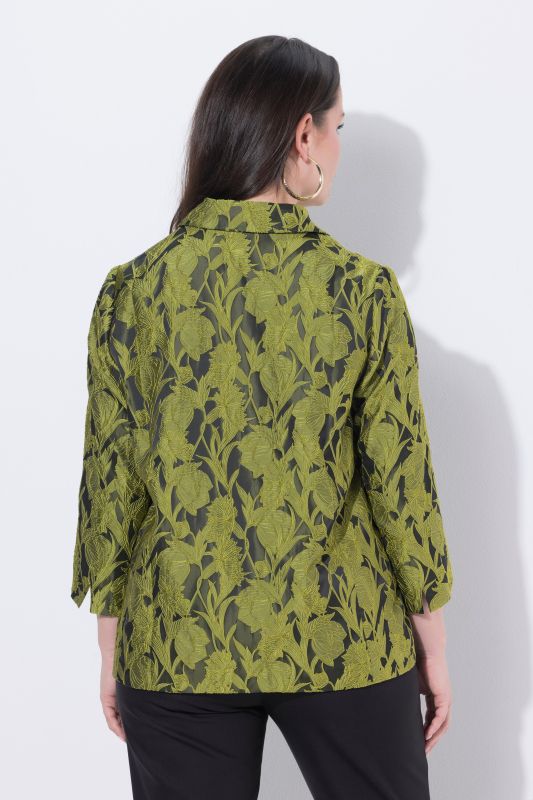 Veste Jacquard, col chemise et manches longues, coupe évasée