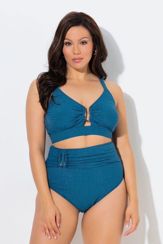 Bikini à bonnets souples, matière scintillante, bretelles réglables et barrettes fantaisie