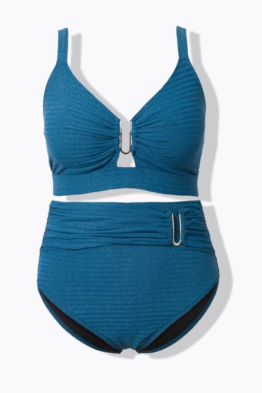 Bikini à bonnets souples, matière scintillante, bretelles réglables et barrettes fantaisie