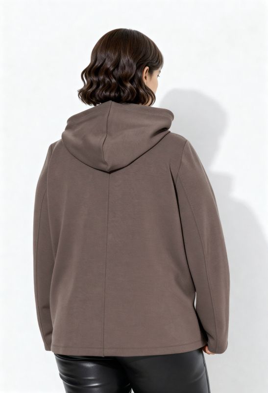 Veste à capuche en scuba, col à revers et coupe évasée