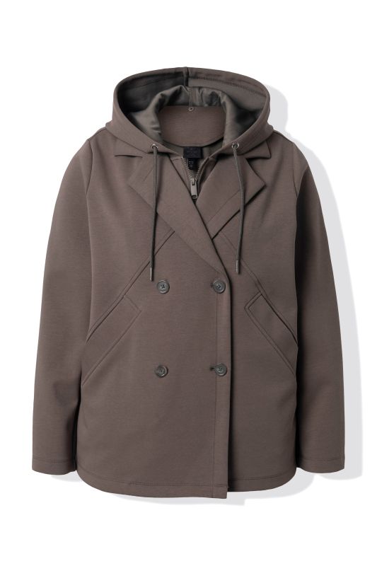 Veste à capuche en scuba, col à revers et coupe évasée