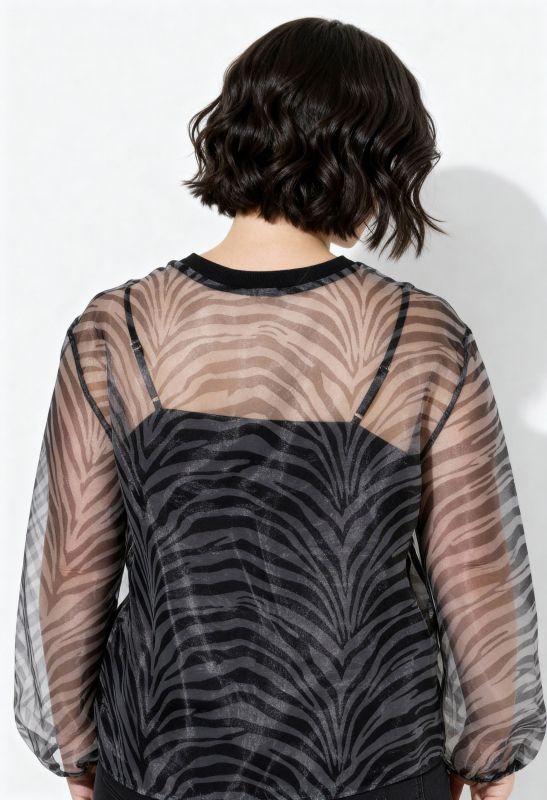 Blouse doublée motif zébré, col rond et manches courtes