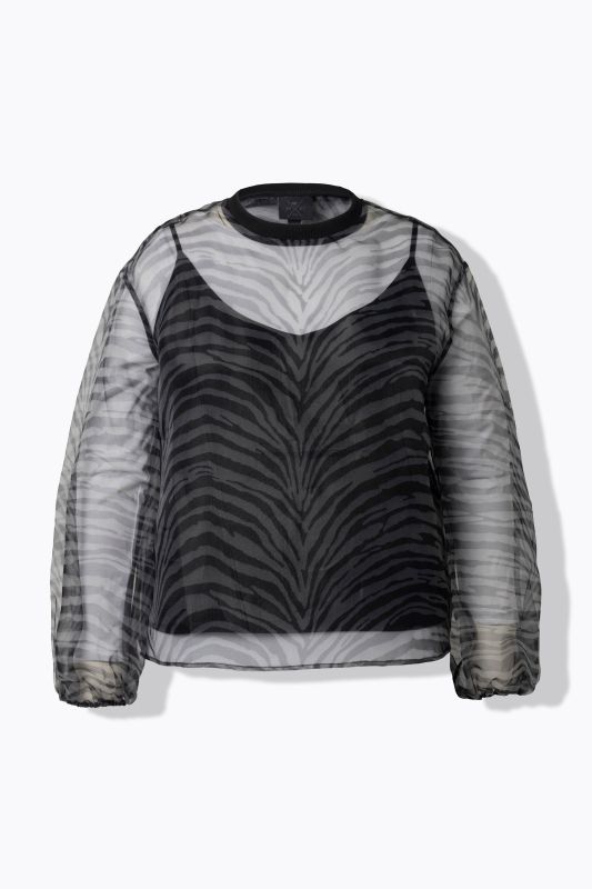 Blouse doublée motif zébré, col rond et manches courtes