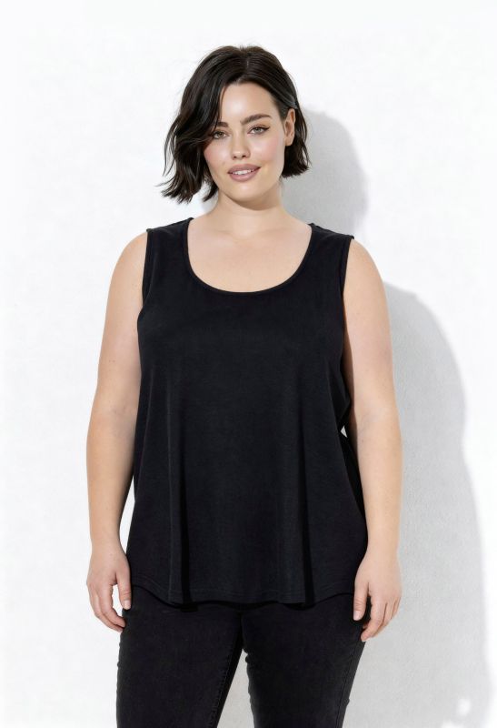 Débardeur en jersey côtelé, décolleté rond et coupe évasée, modèle sans manches