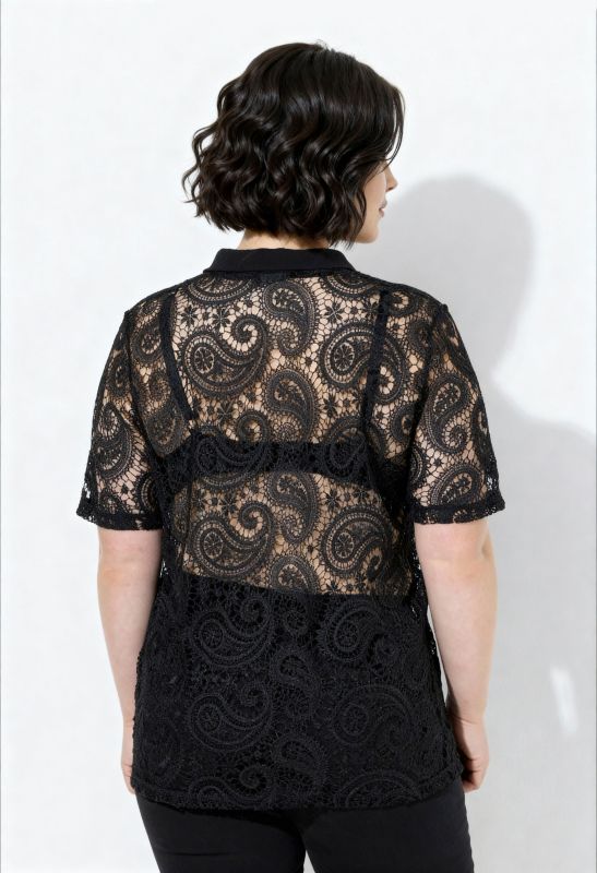 Polo en dentelle, coupe Classic Fit, col polo et manches courtes