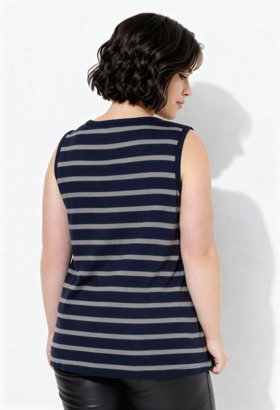 Débardeur en jersey côtelé à rayures, décolleté rond et coupe évasée, modèle sans manches