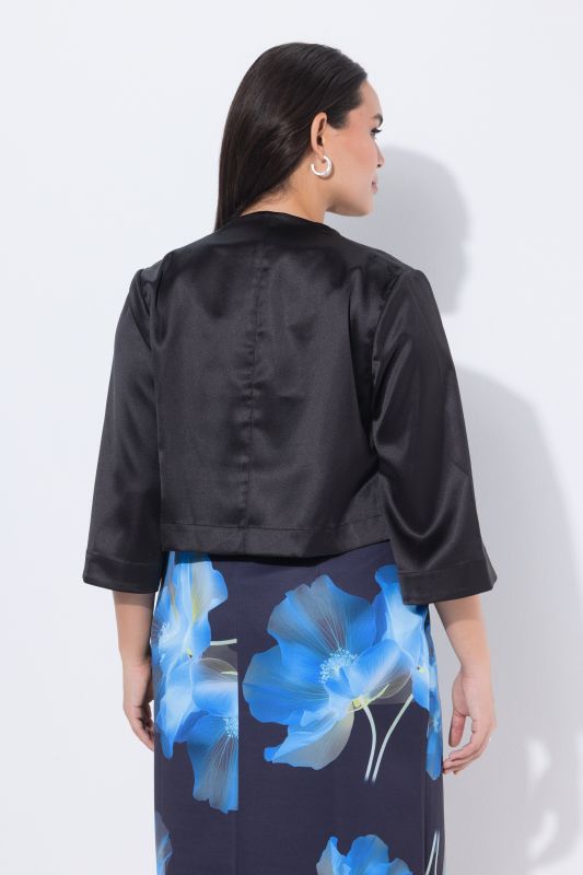 Boléro en satin, coupe courte sans fermeture, col calice et manches longues