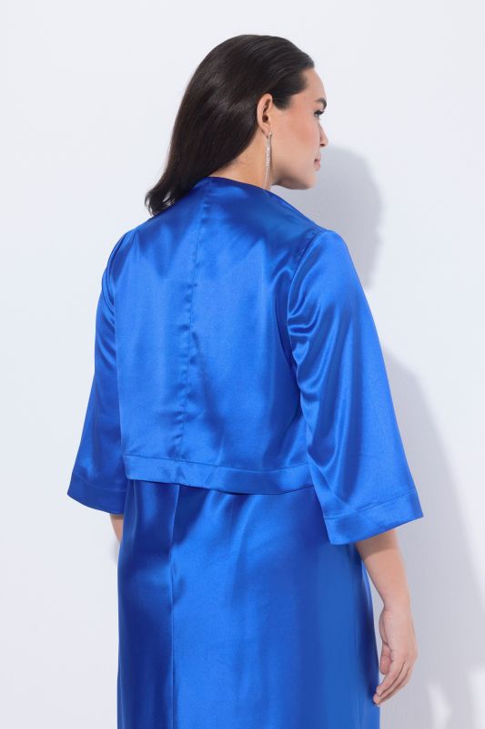 Boléro en satin, coupe courte sans fermeture, col calice et manches longues