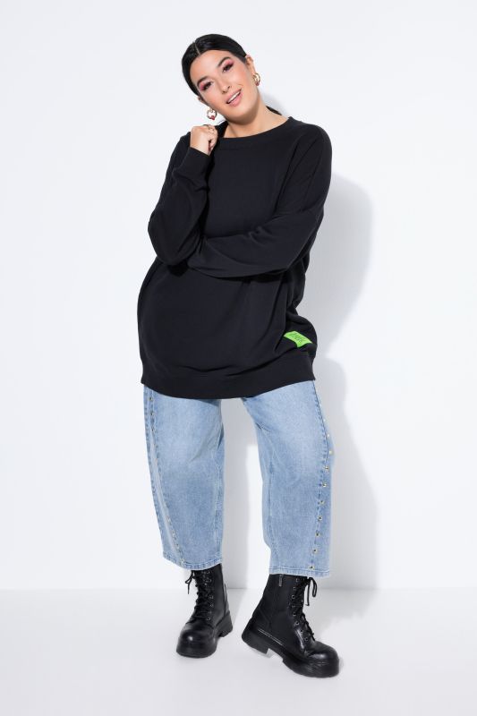 Sweat-shirt oversized avec patch à message, encolure ronde et manches longues