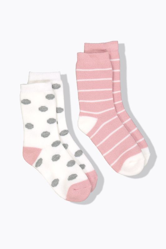 Lot de 2 paires de chaussettes cocooning, matière douillette, motif pois/rayures
