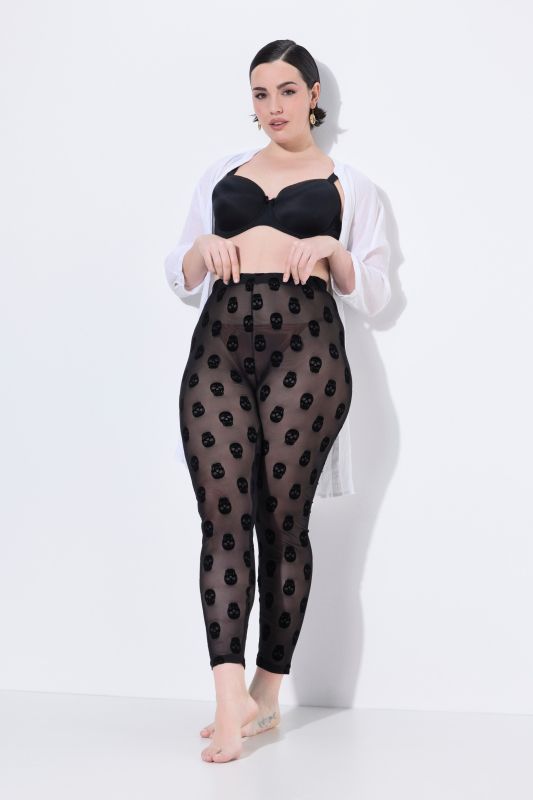 Legging-collant en mesh, motif têtes de mort