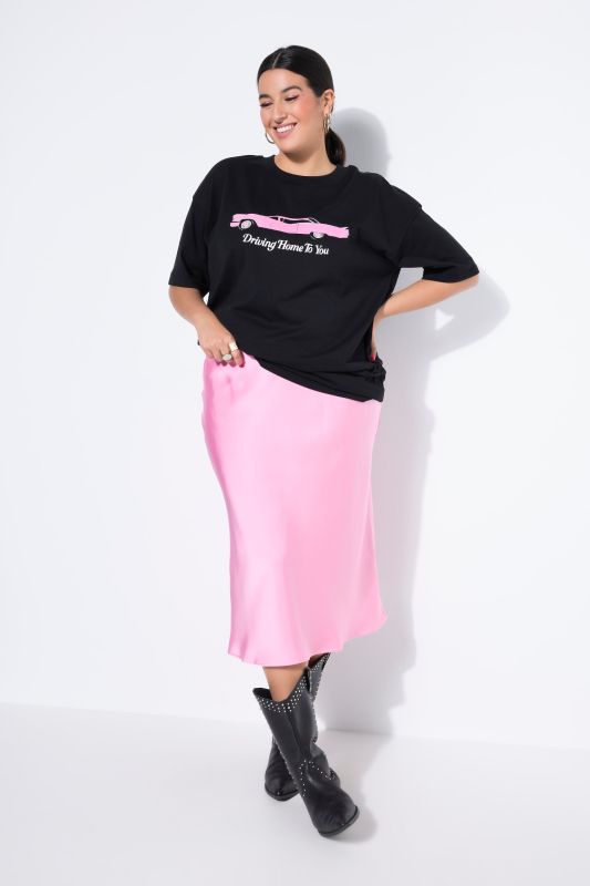 Jupe midi en satin coupe trapèze