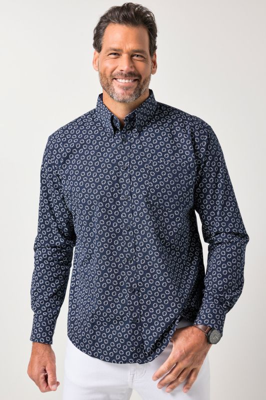 Chemise JP 1880 à motif floral, manches longues et col à pointes boutonnées, coupe Modern Fit - jusqu'au 8 XL