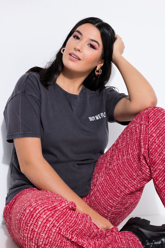 T-shirt oversize, message floral, délavage Acid Wash