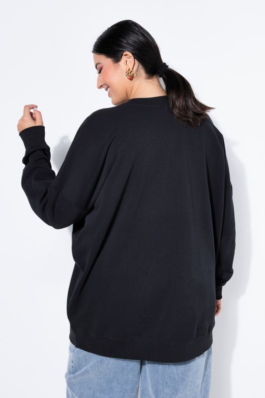 Sweat-shirt oversized avec patch à message, encolure ronde et manches longues