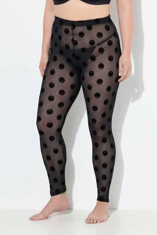Legging-collant en mesh, motif visages souriants