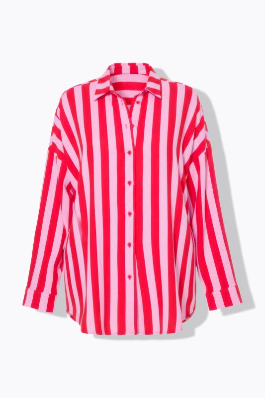 Chemisier oversize en mousseline, col chemise et manches longues