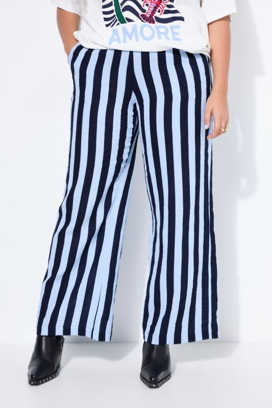 Pantalon en mousseline rayée, jambe large et taille élastique