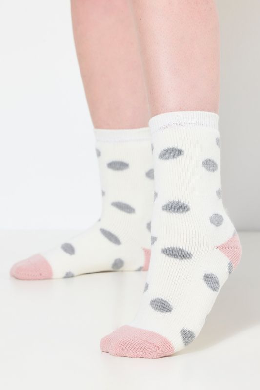 Lot de 2 paires de chaussettes cocooning, matière douillette, motif pois/rayures