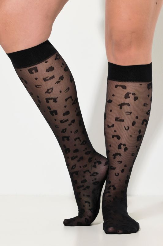 Chaussettes hautes et fines, légèrement transparentes, motif léopard