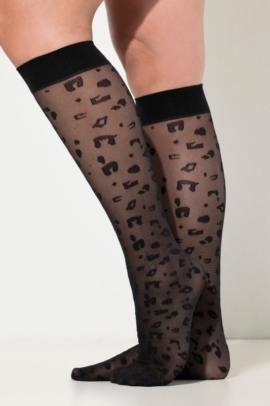 Chaussettes hautes et fines, légèrement transparentes, motif léopard