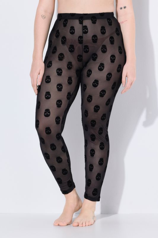 Legging-collant en mesh, motif têtes de mort