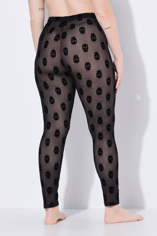 Legging-collant en mesh, motif têtes de mort
