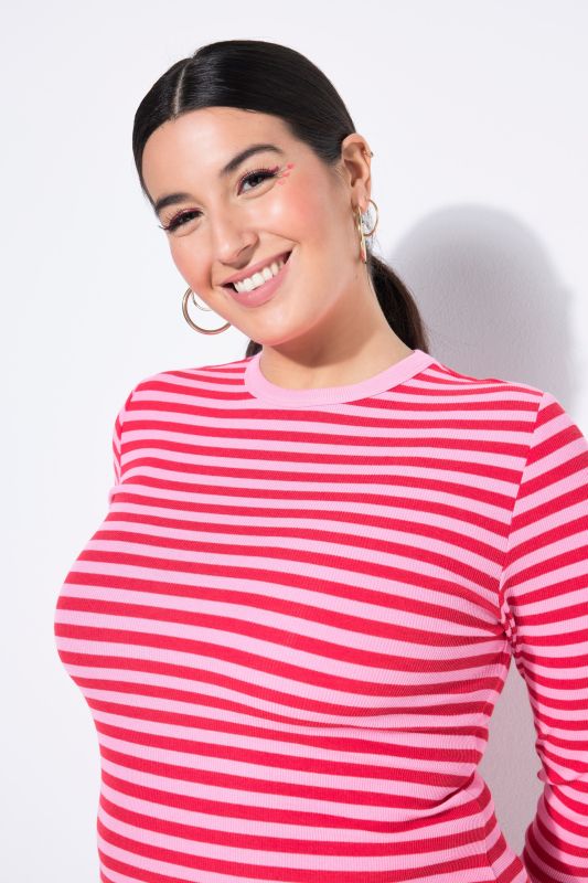 T-shirt coupe slim en jersey rayé, manches longues