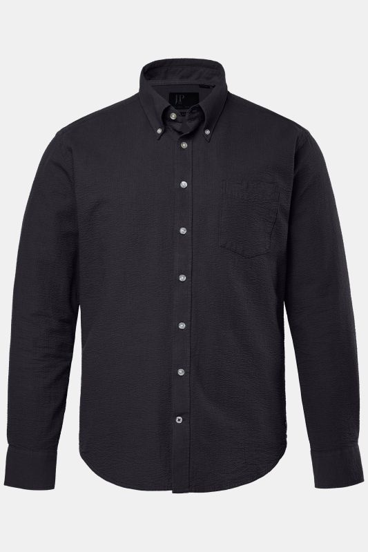 Chemise JP 1880 en seersucker, manches longues et col à pointes boutonnée, coupe Modern Fit - jusqu'au 8 XL