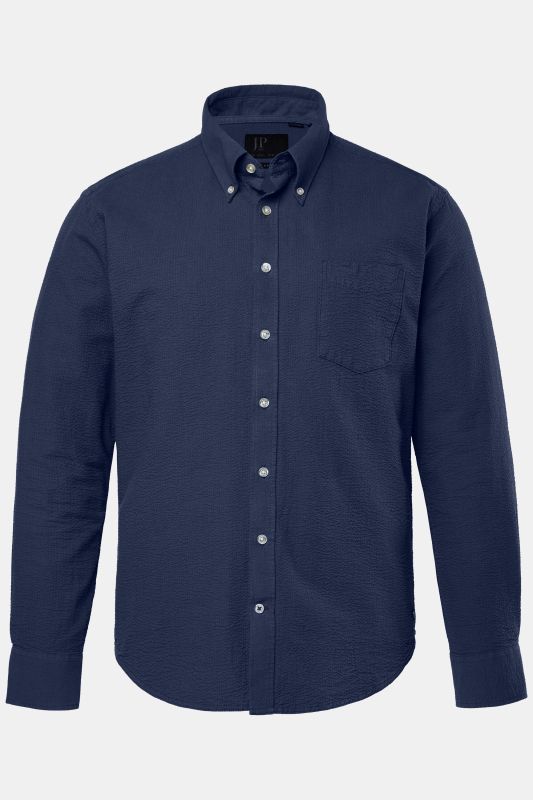 Chemise JP 1880 en seersucker, manches longues et col à pointes boutonnée, coupe Modern Fit - jusqu'au 8 XL