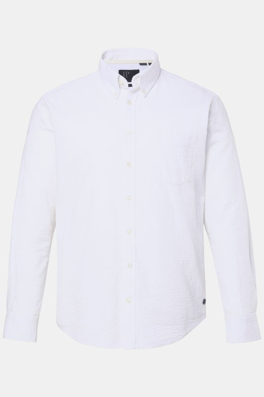 Chemise JP 1880 en seersucker, manches longues et col à pointes boutonnée, coupe Modern Fit - jusqu'au 8 XL