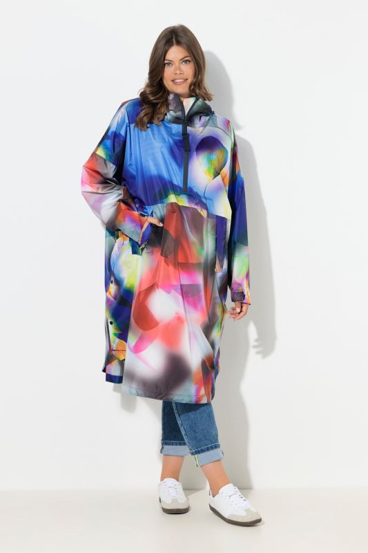 Poncho de pluie technique, modèle unisexe, capuche et imprimé coloré
