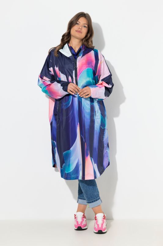 Poncho de pluie technique, modèle unisexe, capuche et imprimé coloré