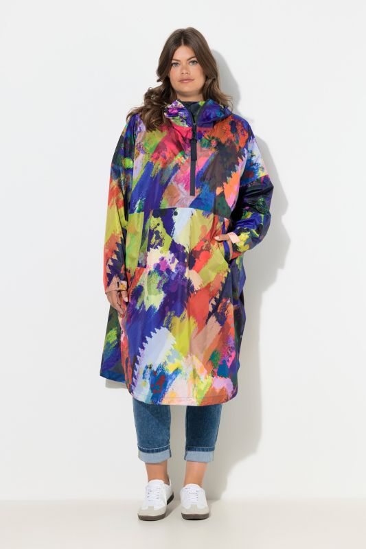 Poncho de pluie technique, modèle unisexe, capuche et imprimé coloré