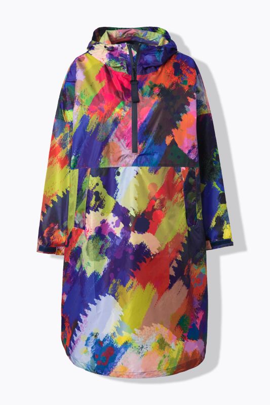 Poncho de pluie technique, modèle unisexe, capuche et imprimé coloré
