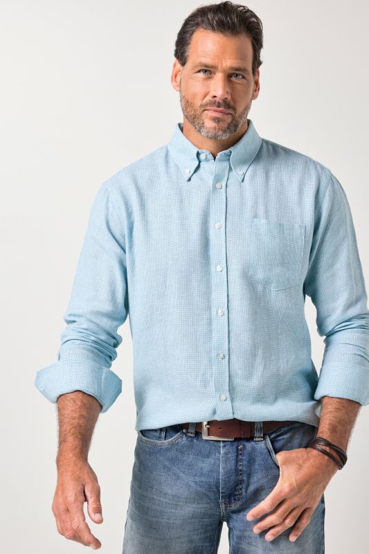 Chemise JP 1880 TwoTone, matière texturée, manches longues et col à pointes boutonnées, coupe Modern Fit - jusqu'au 8 XL