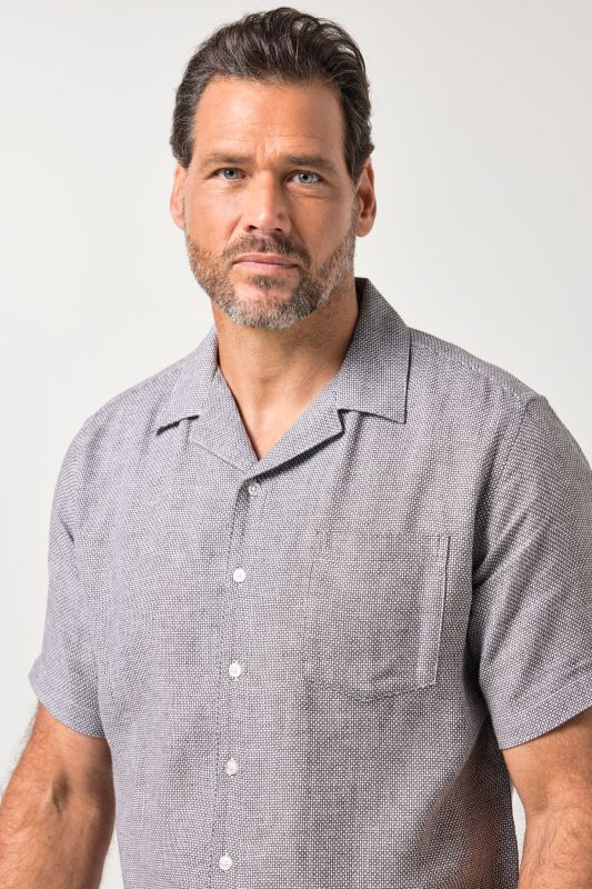 Chemise JP 1880 en lin mélangé et texturé TwoTone, manches courtes et col cubain, coupe Cuba-Fit - jusqu'au 8 XL