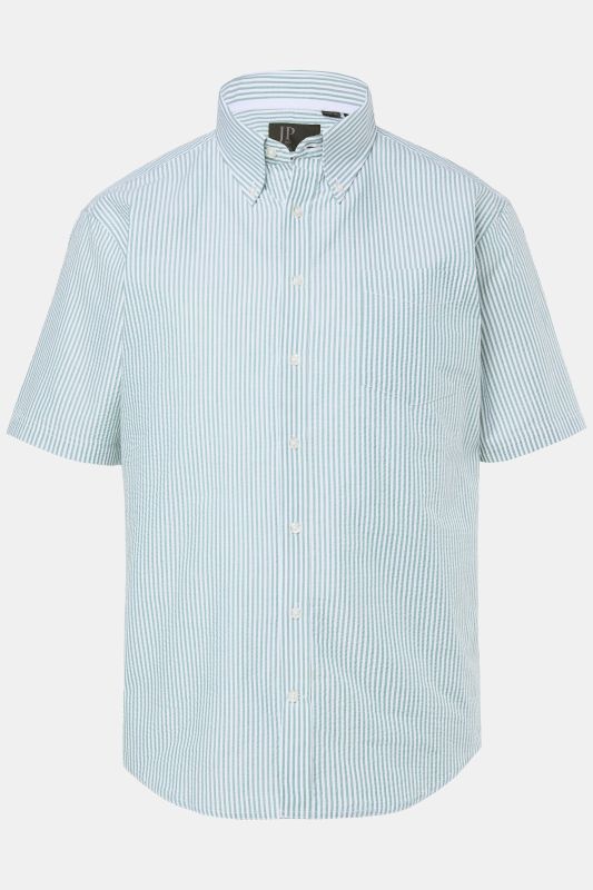 Chemise JP 1880 en seersucker rayé, manches courtes et col à pointes boutonnées, coupe Modern Fit - jusqu'au 8 XL