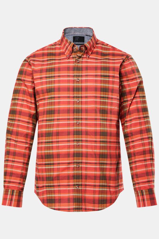Chemise à carreaux JP 1880, manches longues et col à pointes boutonnée, coupe Modern Fit - jusqu'au 8 XL
